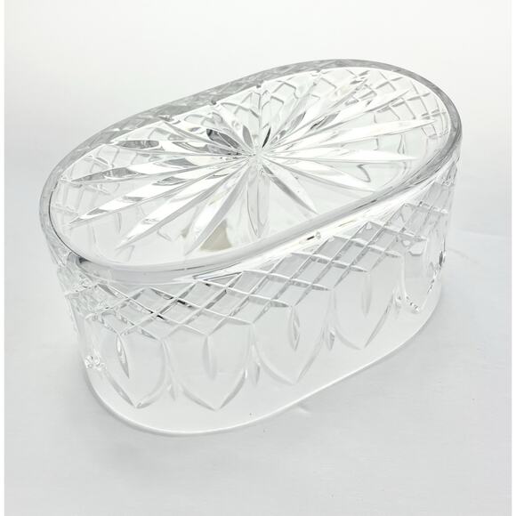 1990s Atlantis “Chartres” Crystal Oval Box & Silverplate Lid 7” Signed - Picture 6 of 12